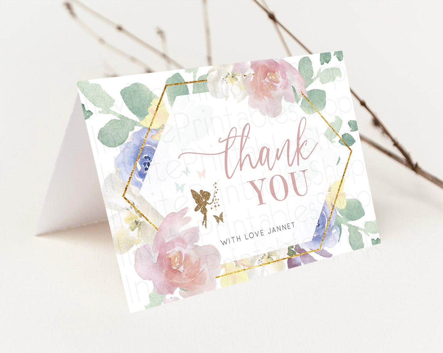 Fairy Thank You Fairy Thank You Card Enchanted Garden Pastel Butterfly Birthday Thank You Floral Secret Garden Teacher Thank You D10294