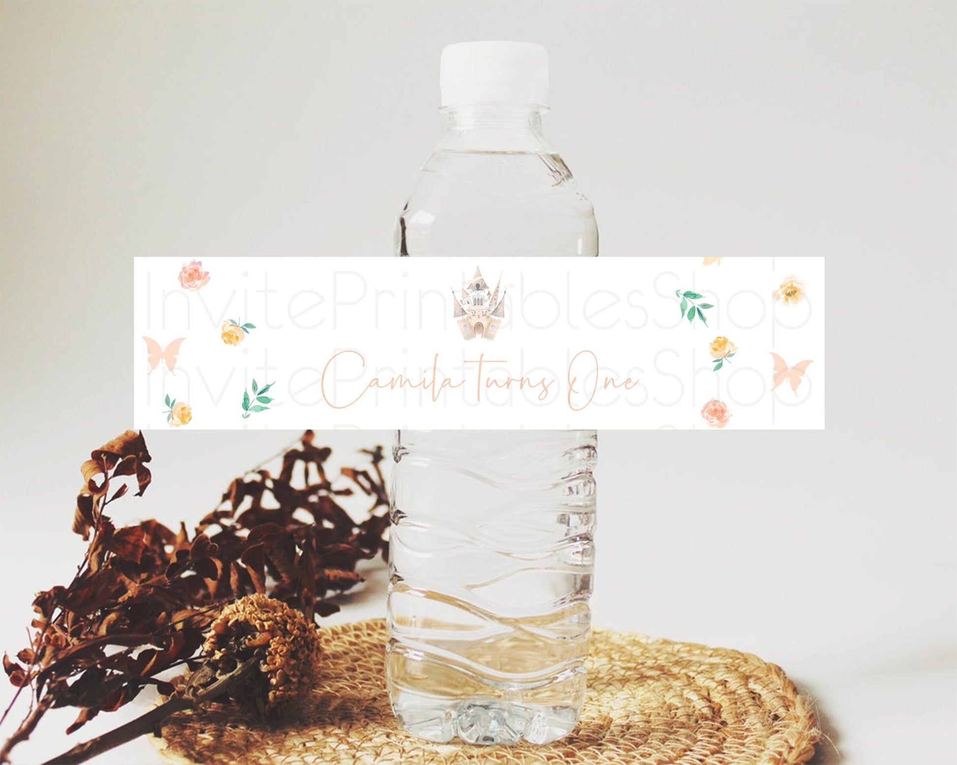 Editable Princess Water Label Template Secret Garden Enchanted Castle Pastel