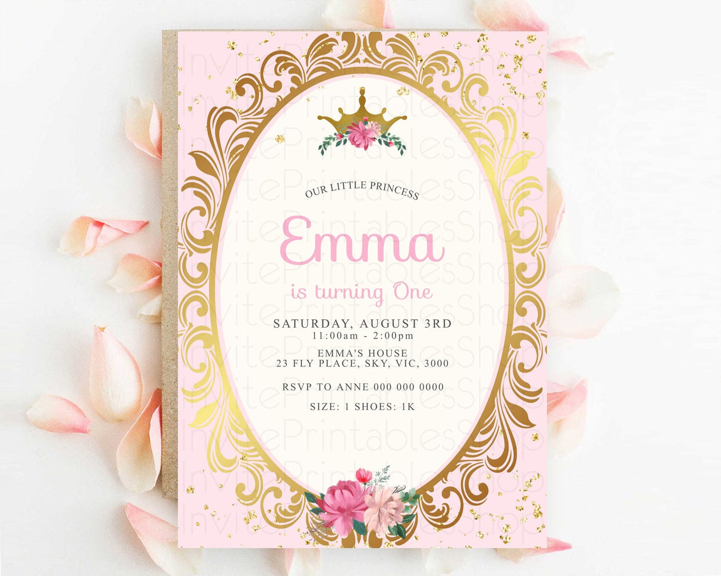 Princess Birthday Invitation Castle Invitation Royal Birthday Fairy Tale Enchanted Mirror Pastel Floral Garden 1st First Birthday D10134