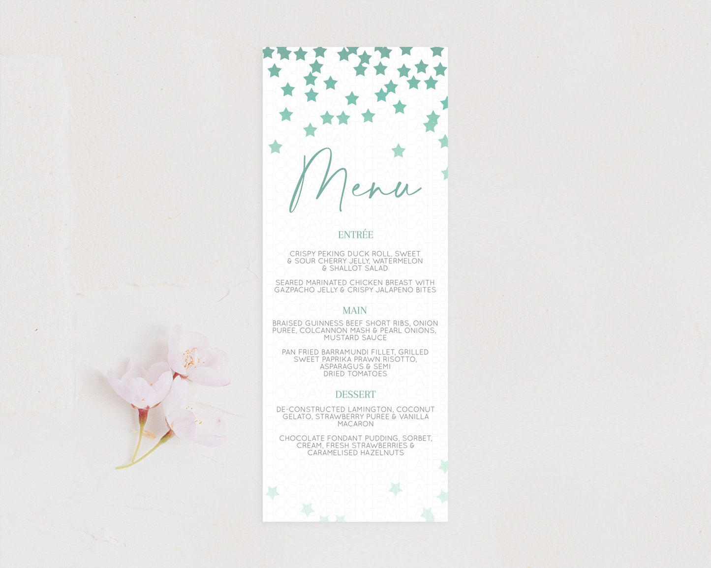 Star Menu Template Pastel Stars Menu Shooting Star Twinkle Little Star Decor Rainbow Colorful Confetti Dinner Dessert Food Menu D10310