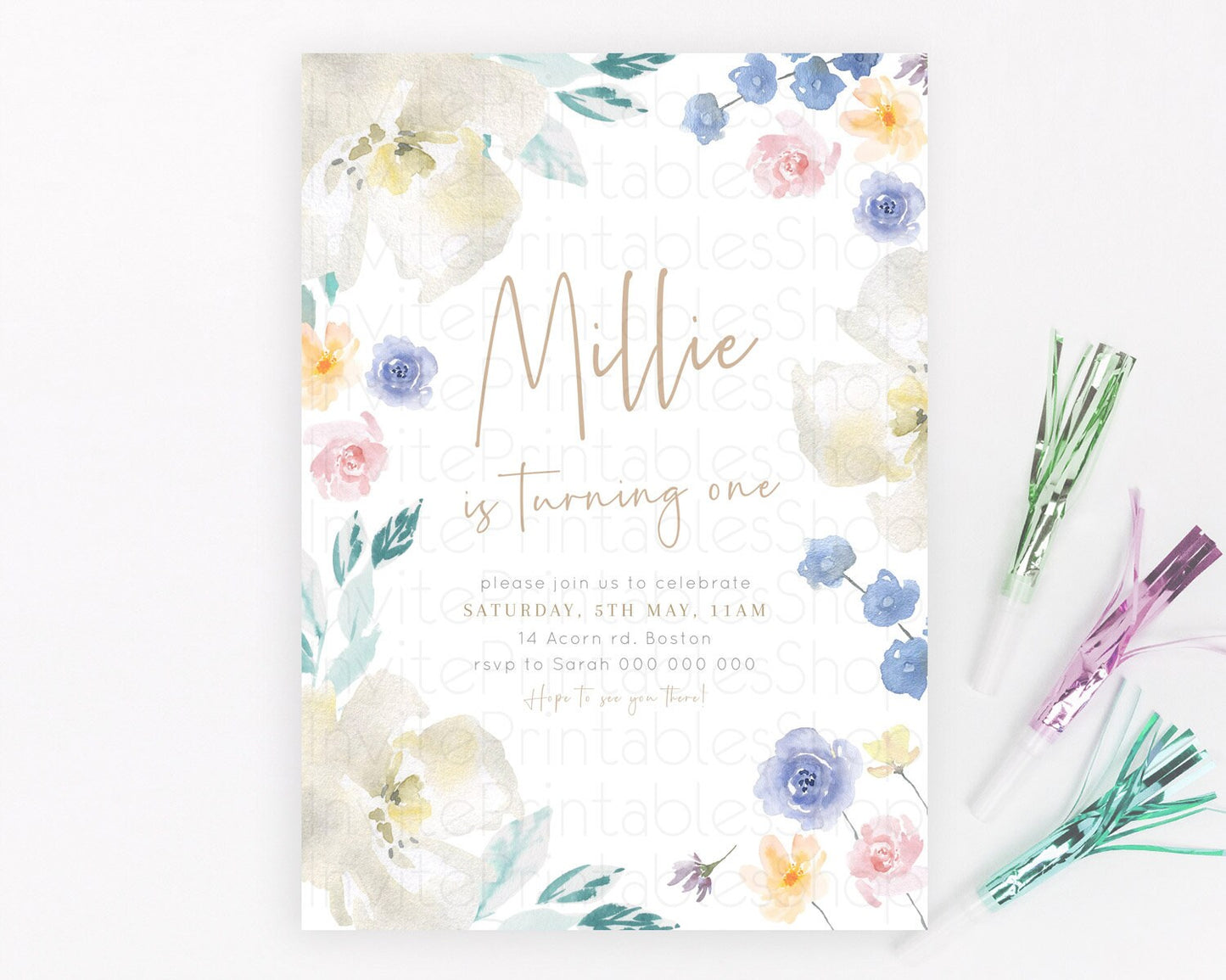 Secret Garden Invitation Wildflower Birthday Invitation Pastel Flowers Invite Enchanted Garden Boho Floral 3rd 2nd First Birthday D23367