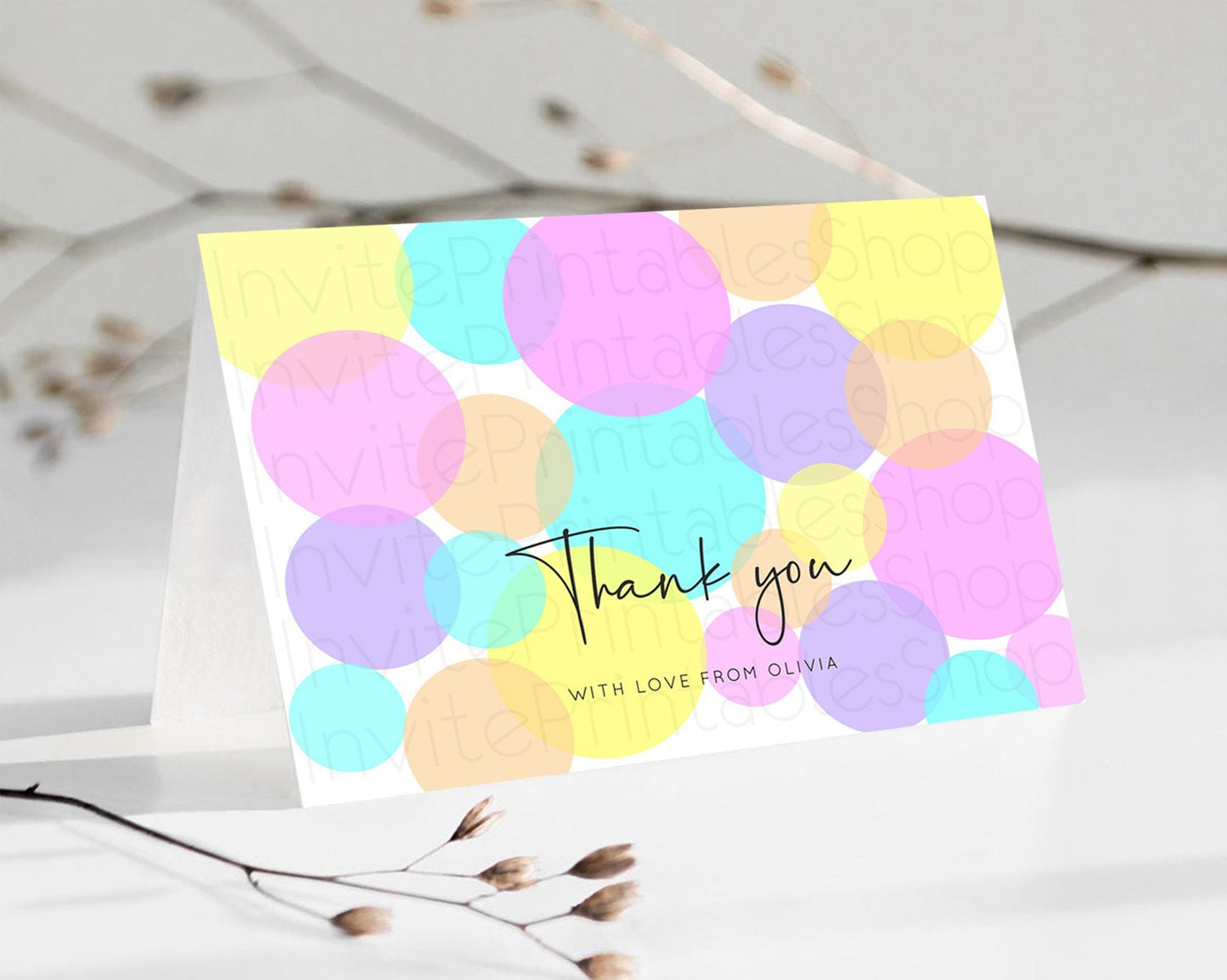 Rainbow Thank You Pastel Thank You Card Pastel Rainbow Birthday Thank You Confetti Colorful Pastel Cards Teacher Thank You Cards D10406