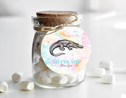 Editable Pastel Crocodile Thank You Tags Rainbow Alligator Gift Tags Colorfu