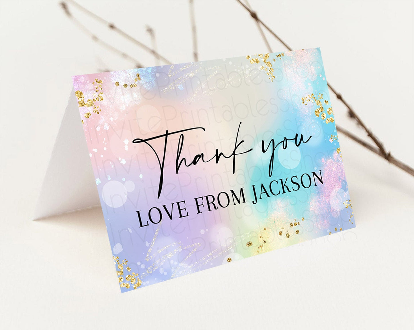 Pastel Thank You Rainbow Thank You Card Colorful Pastel Birthday Thank You Card Confetti Watercolor Pastel Teacher Thank You Cards D10675