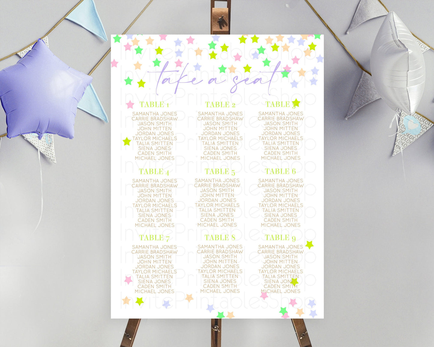 Star Seating Chart Pastel Stars Seating Chart Shooting Star Sprinkle Stars Rainbow Colorful Confetti Twinkle Little Star Decor D10396