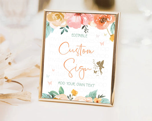 Fairy Sign Enchanted Garden Table Sign Décor Pastel Floral Butterfly Party Secret Garden Birthday Baptism Baby Shower Bridal Shower D10346