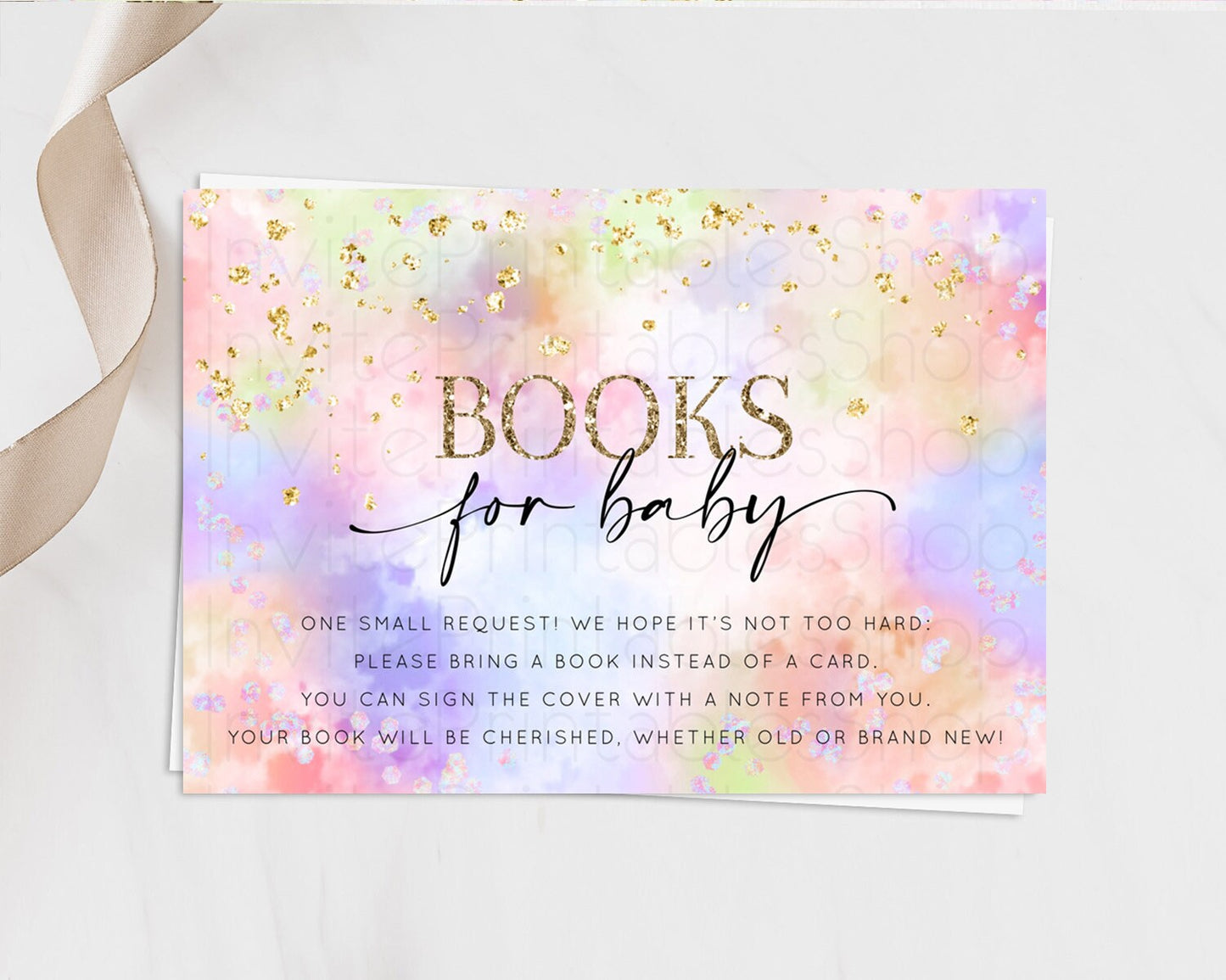 Pastel Books For Baby Card Pastel Rainbow Book Insert Colorful Ombre Watercolor Book Card Confetti Glitter Baby Book Poem Request D10610