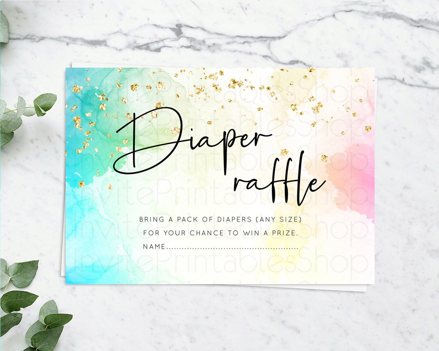 Pastel Diaper Raffle Card Pastel Rainbow Diaper Raffle Insert Colorful Ombre Watercolor Diaper Ticket Confetti Glitter Raffle Game D10151