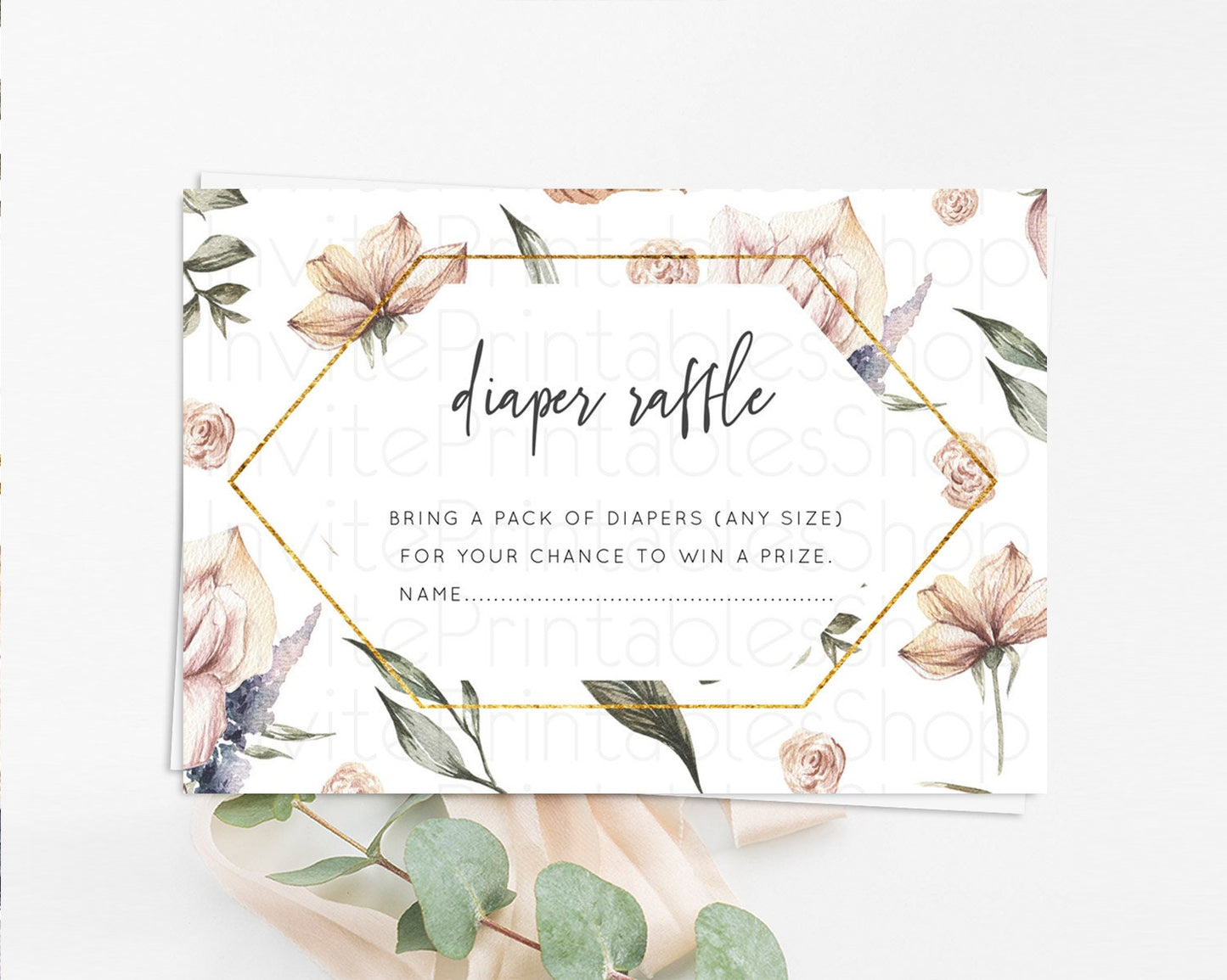 Secret Garden Diaper Raffle Card Boho Wildflower Diaper Raffle Insert Pastel Flower Garden Baby Shower Card Flower Raffle Game D10504