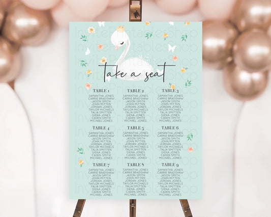 Editable Swan Seating Chart Swan Princess Ballet Seating Sign Watercolour Pa