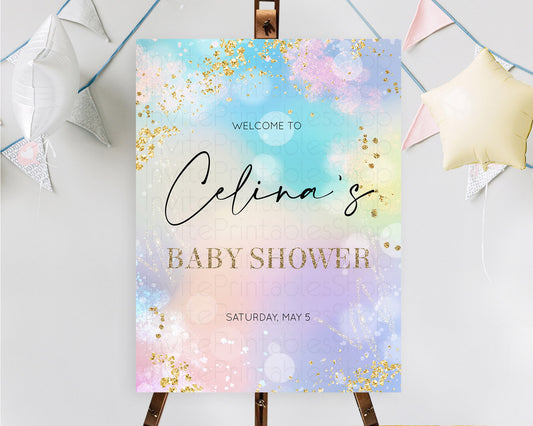 Editable Pastel Baby Shower Welcome Sign Pastel Rainbow Welcome Sign Colorfu