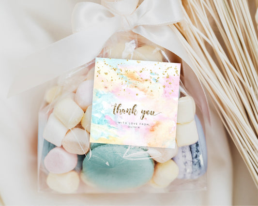 Editable Rainbow Watercolor Gift Tags Favor Tag Bonbonniere Thank You Lolly