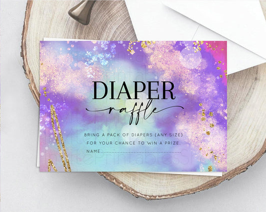 Rainbow Diaper Raffle Card Pastel Diaper Insert Colorful Pastel Watercolor Ombre Diaper Ticket Iridescent Sprinkles Raffle Game D10680