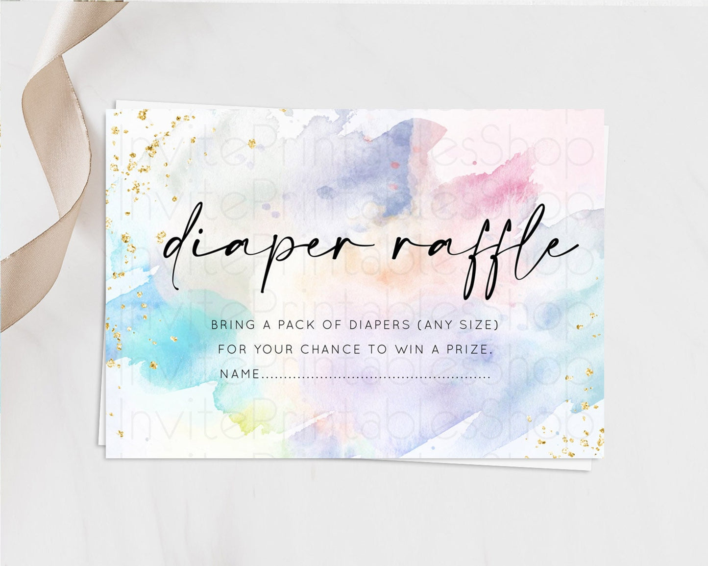 Pastel Diaper Raffle Card Pastel Rainbow Diaper Raffle Insert Colorful Ombre Watercolor Diaper Ticket Confetti Glitter Raffle Game D10420