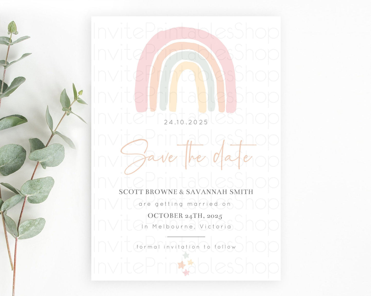 Pastel Rainbow Save The Date Template Boho Colorful Rainbow Party Rainbow Baby Theme For 1st Birthday Baptism Baby Shower Wedding D10162