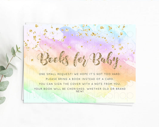 Pastel Books For Baby Card Pastel Rainbow Book Insert Colorful Ombre Watercolor Book Card Confetti Glitter Baby Book Poem Request D10643