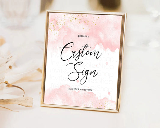 Editable Pink Watercolor Sign Pink Table Sign Decor Ombre Pink Watercolor Sp