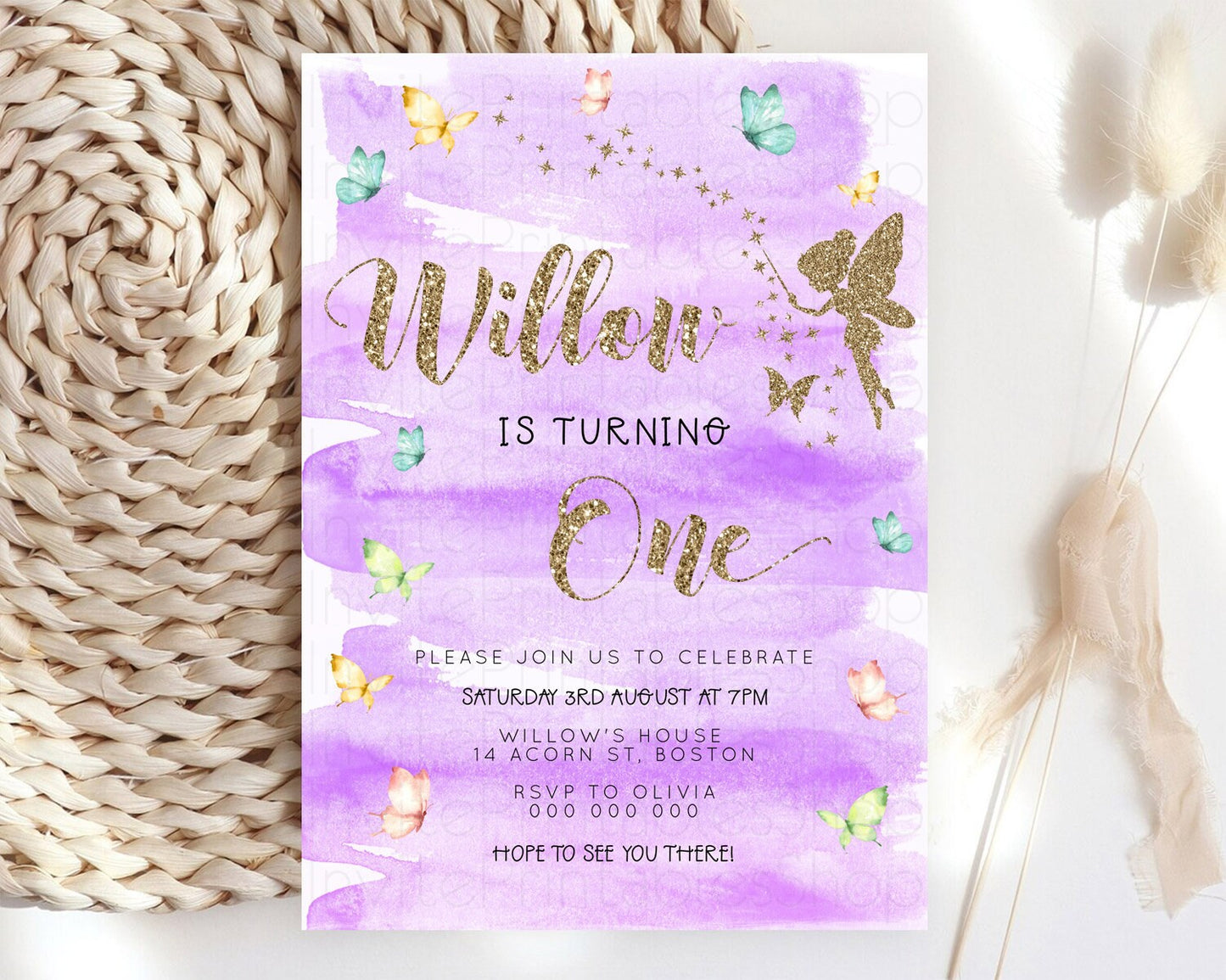 Pastel Fairy Birthday Invitation Pastel Butterflies Fairy Birthday Invitation Rainbow Ombre Watercolor 1st 2nd Birthday Invitation D23327