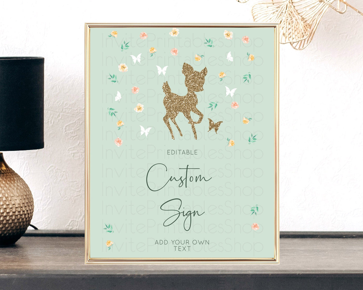 Fawn Deer Sign Pastel Floral Deer Table Sign Decor Enchanted Forest Butterfly Party 1st Birthday Baptism Baby Shower Bridal Shower D10385