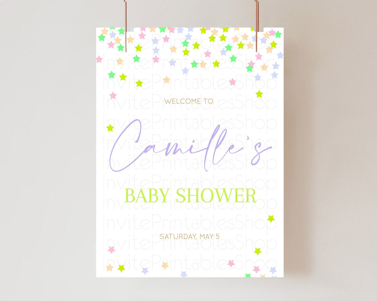 Star Baby Shower Welcome Board Pastel Stars Welcome Sign Shooting Star Rainbow Colorful Confetti Twinkle Little Star Welcome Sign D10396