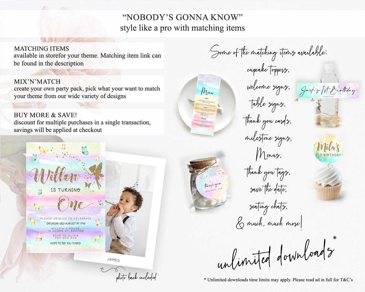 Pastel Fairy Birthday Invitation Pastel Butterflies Fairy Birthday Invitation Rainbow Ombre Watercolor 1st 2nd Birthday Invitation D23310