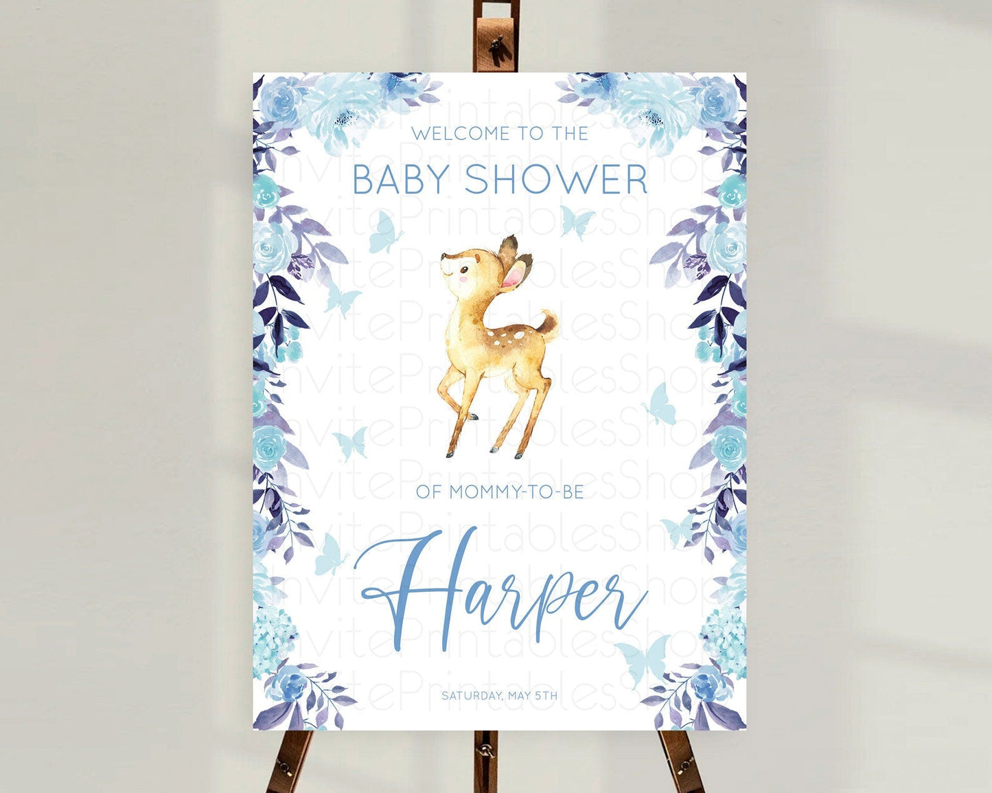 Fawn Baby Shower Welcome Sign Deer Welcome Board Floral Deer Welcome Poster Enchanted Forest Butterfly Pastel Floral Welcome Sign D10917