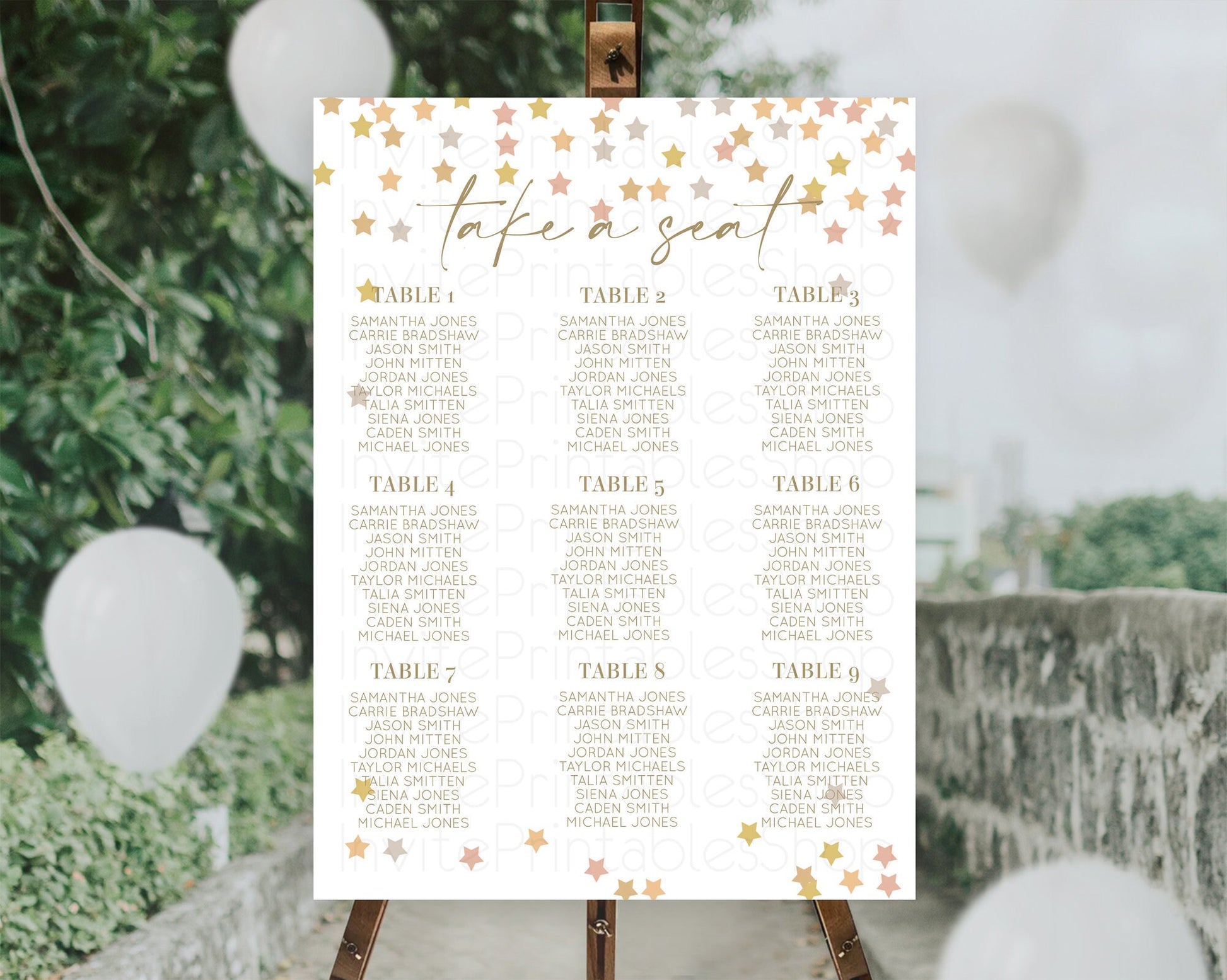 Editable Star Seating Chart Pastel Stars Seating Chart Shooting Star Sprinkl