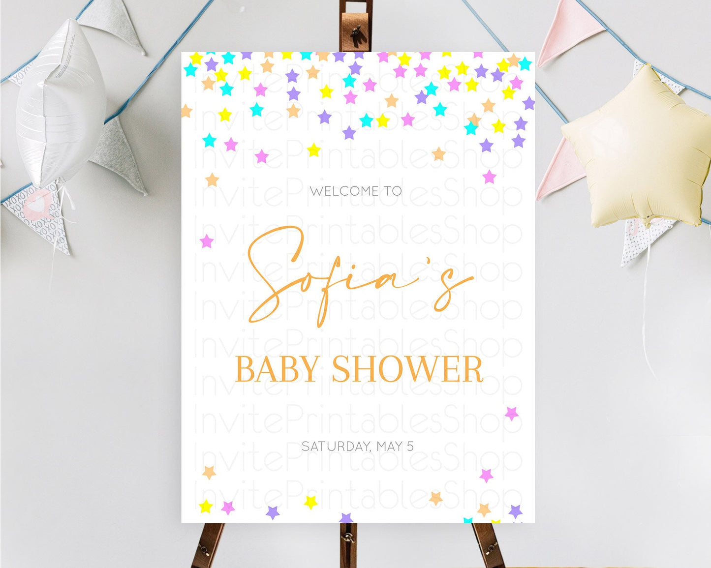 Star Baby Shower Welcome Board Pastel Stars Welcome Sign Shooting Star Rainbow Colorful Confetti Twinkle Little Star Welcome Sign D10397