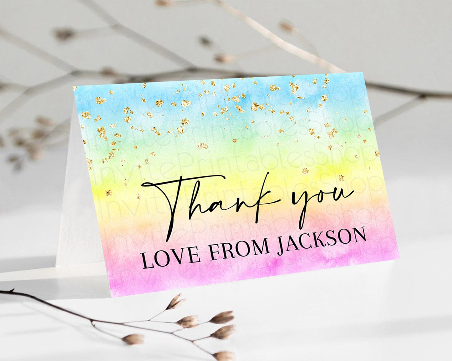 Pastel Thank You Rainbow Thank You Card Colorful Pastel Birthday Thank You Card Confetti Watercolor Pastel Teacher Thank You Cards D10483