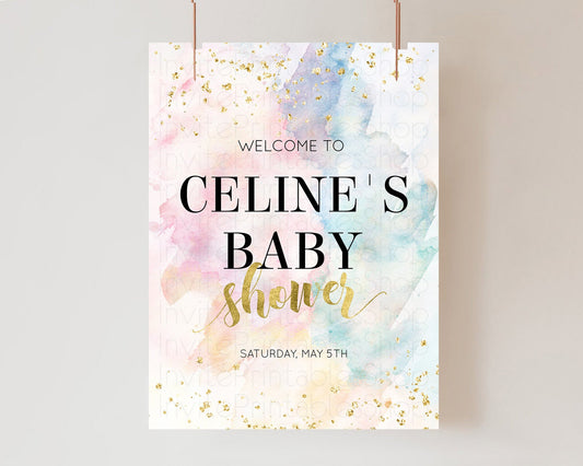 Editable Pastel Baby Shower Welcome Sign Pastel Rainbow Welcome Sign Colorfu
