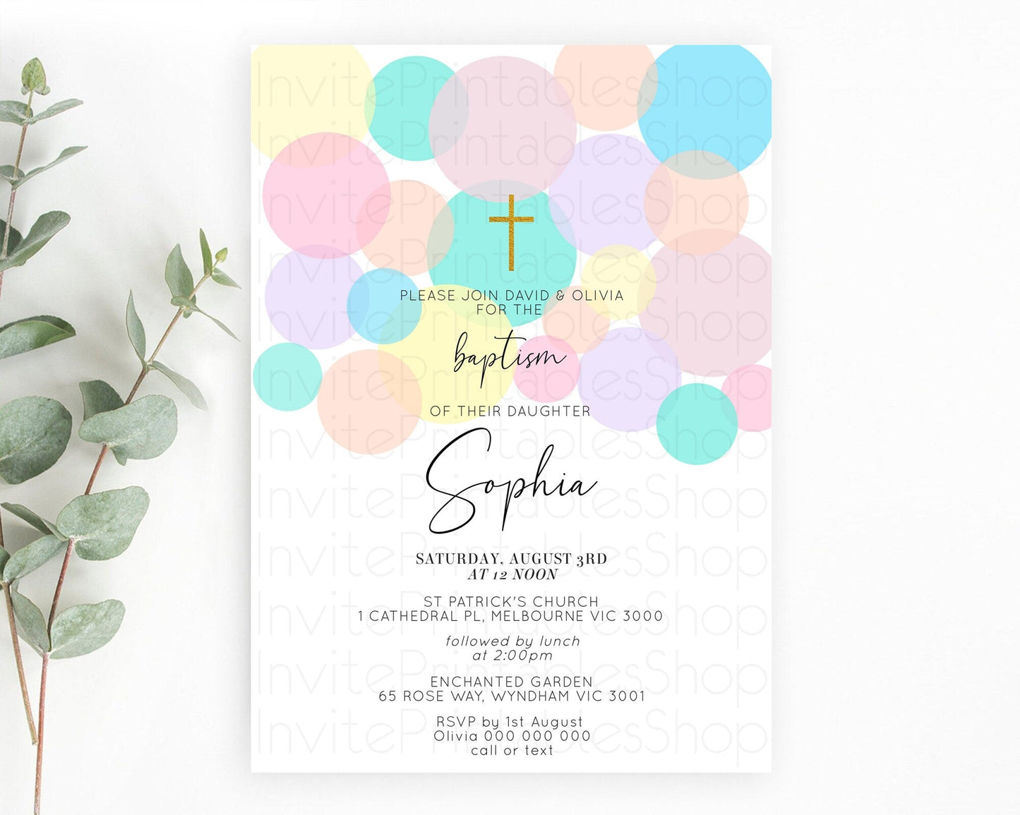 Pastel Baptism Invitation Pastel Confetti Baptism 1st Birthday Invitation Colorful Rainbow Confetti Bubbles Christening Invitation D10784