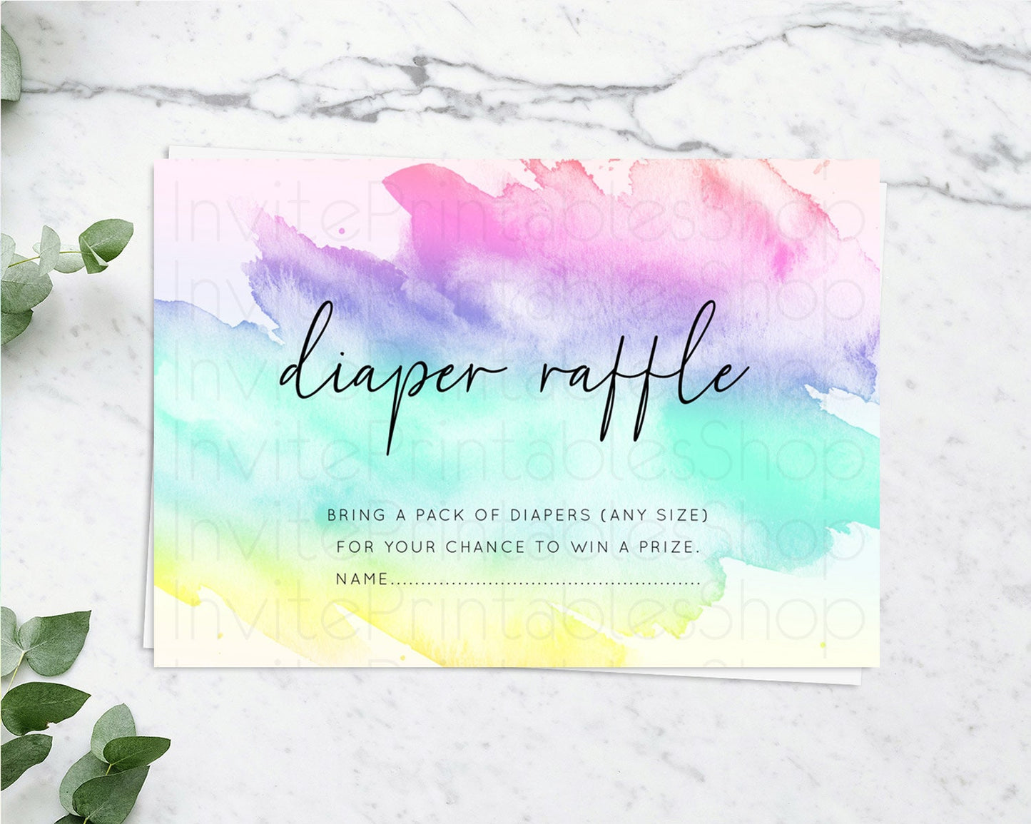 Pastel Diaper Raffle Card Pastel Rainbow Diaper Raffle Insert Colorful Ombre Watercolor Diaper Ticket Confetti Glitter Raffle Game D10231