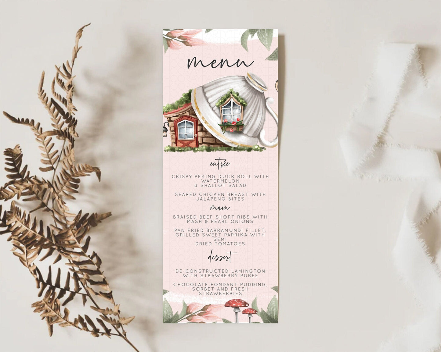 Fairy Menu Fairy Menu Template Enchanted Garden Pastel Floral Butterfly Table Decor Fairy Secret Garden Dinner Dessert Food Menu D10563