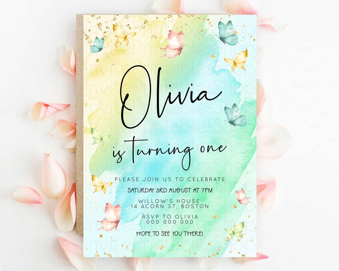 Pastel Butterfly Birthday Invitation Butterfly Birthday Invitation Whimsical Butterfly Enchanted Garden 1st 2nd Birthday Invitation D23195