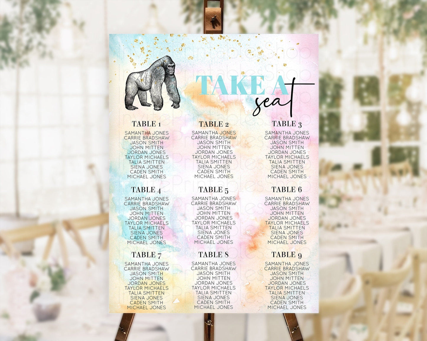 Gorilla Seating Chart Jungle Gorilla Seating Sign Gorilla Party Decor Gorilla Jungle Adventure Zoo Green Palm Leaf Fern Take A Seat D10284