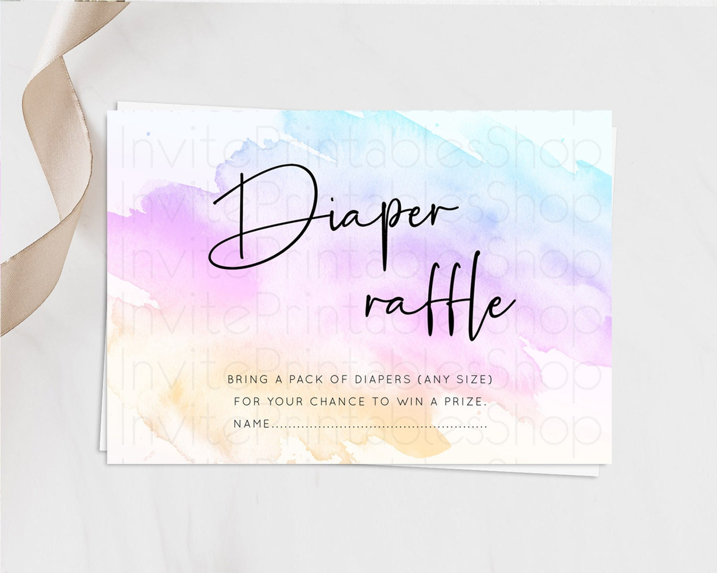 Pastel Diaper Raffle Card Pastel Rainbow Diaper Raffle Insert Colorful Ombre Watercolor Diaper Ticket Confetti Glitter Raffle Game D10177