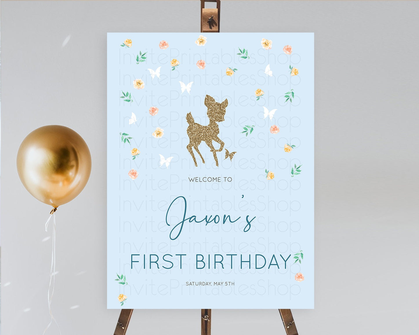 Fawn Welcome Sign Deer Welcome Board Floral Deer Welcome Poster Enchanted Forest Butterfly Pastel Floral First Birthday Welcome Sign D10902