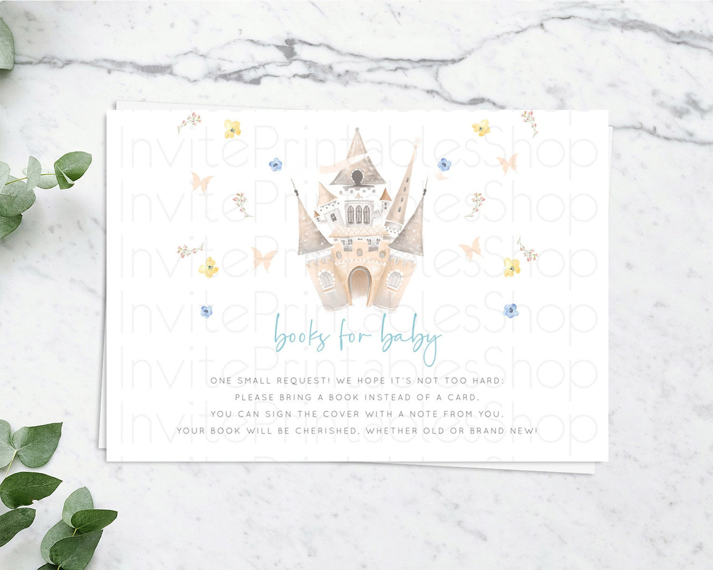 Princess Books For Baby Card Castle Book Card Insert Secret Garden Enchanted Castle Pastel Floral Garden Baby Shower Poem Request D10365