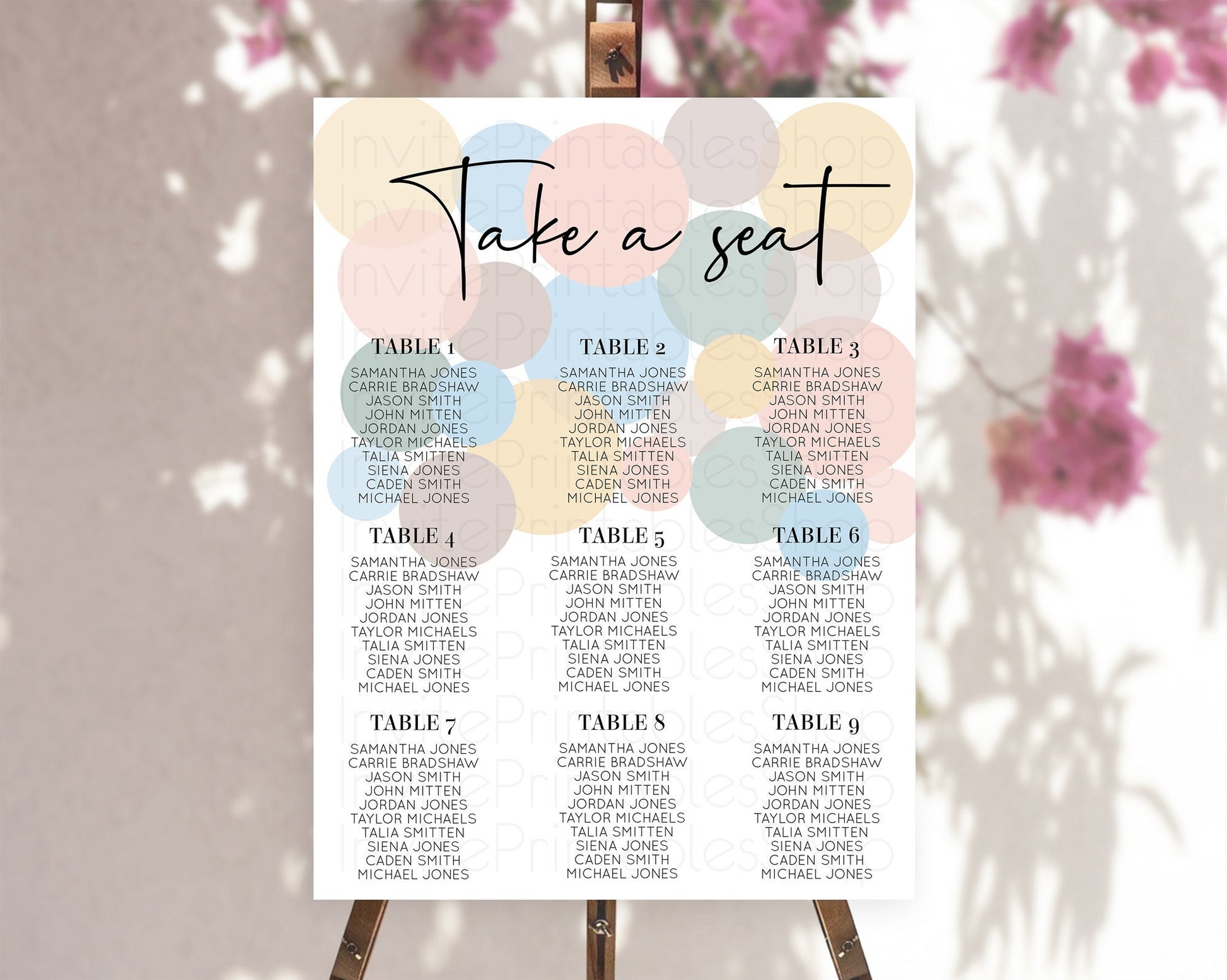 Editable Pastel Seating Chart Pastel Confetti Seating Chart Bubbles Sprinkle