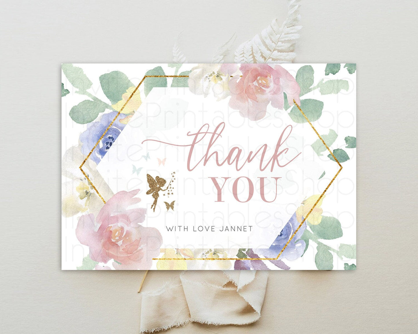Fairy Thank You Fairy Thank You Card Enchanted Garden Pastel Butterfly Birthday Thank You Floral Secret Garden Teacher Thank You D10294