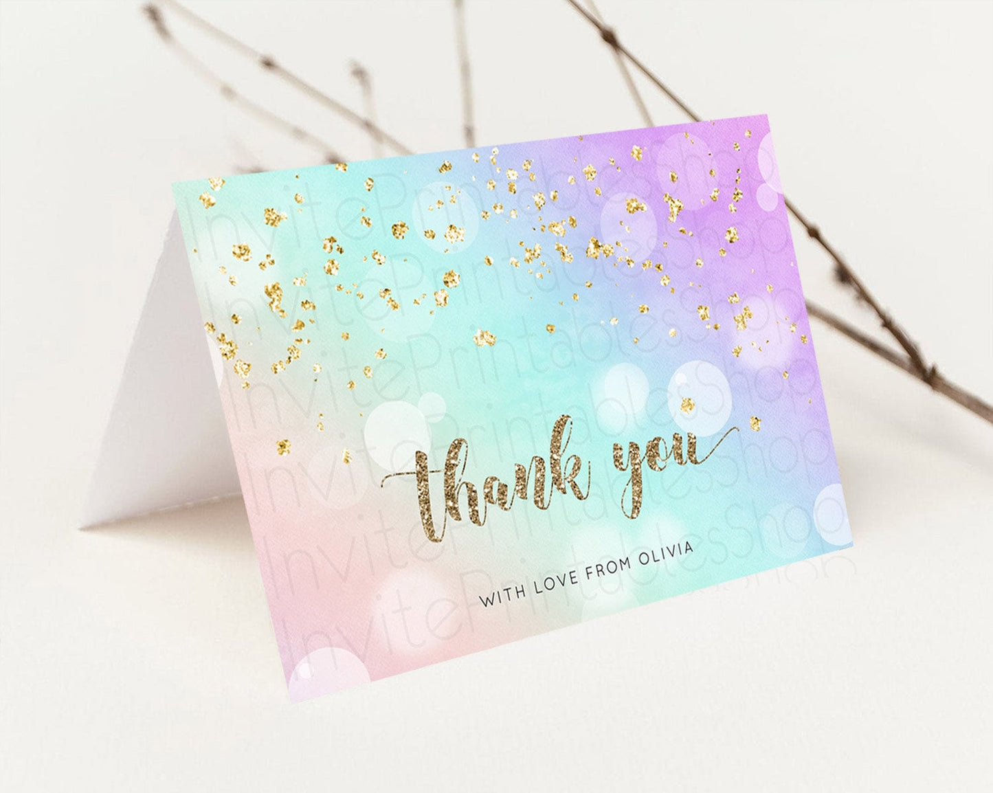 Pastel Thank You Rainbow Thank You Card Colorful Pastel Birthday Thank You Card Confetti Watercolor Pastel Teacher Thank You Cards D10621