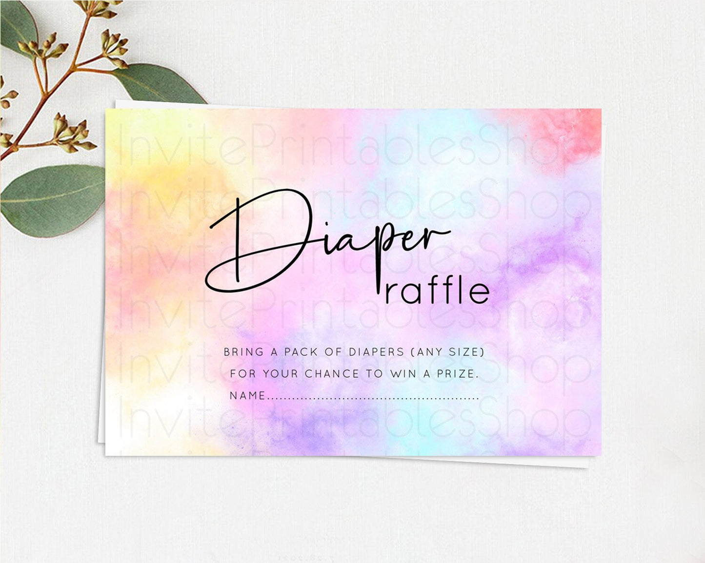 Pastel Diaper Raffle Card Pastel Rainbow Diaper Raffle Insert Colorful Ombre Watercolor Diaper Ticket Confetti Glitter Raffle Game D10438