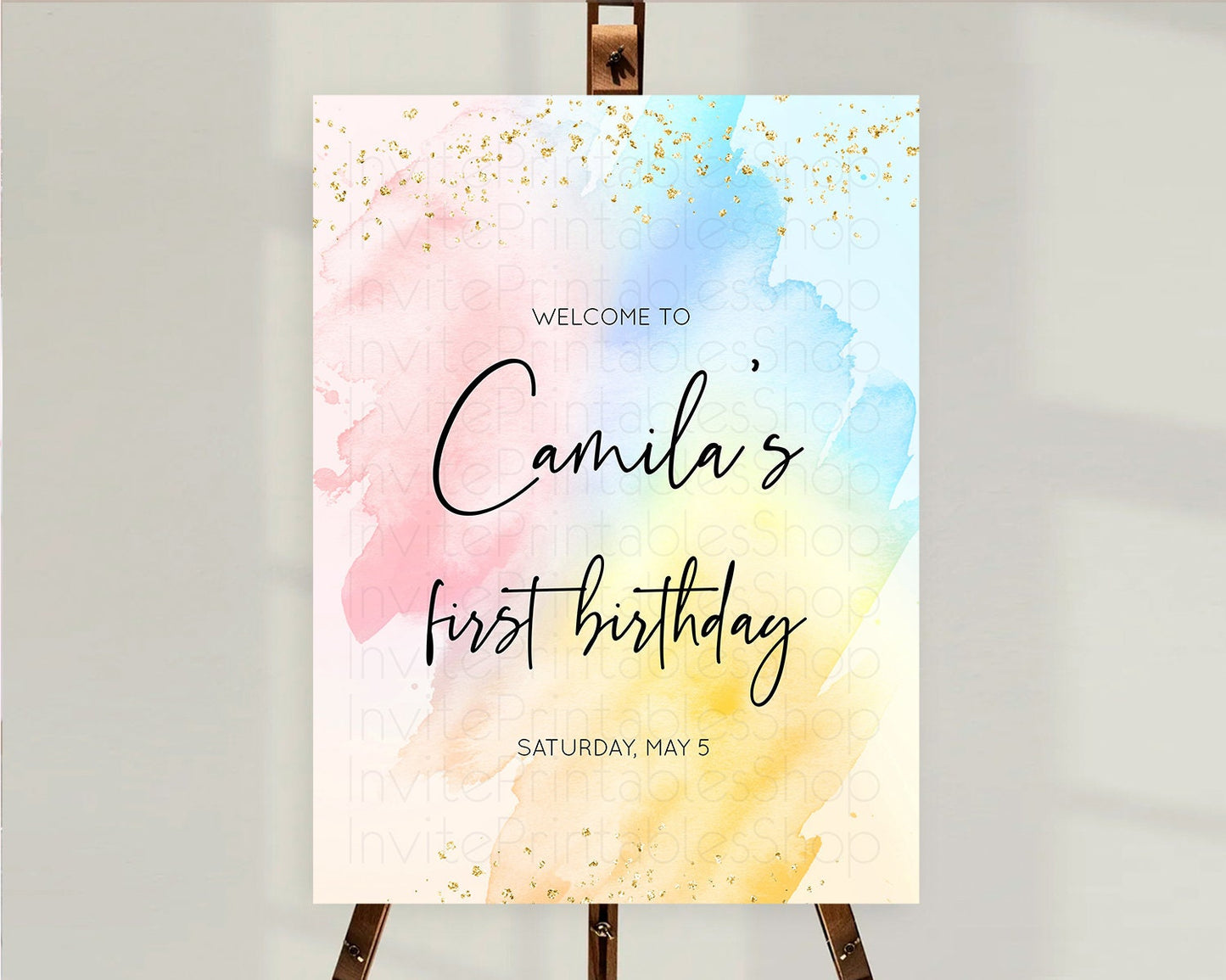Pastel Welcome Sign Pastel Rainbow Welcome Sign Colorful Rainbow Confetti Watercolor Glitter Pastel First Birthday Welcome Sign D10557