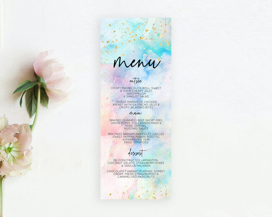 Editable Pastel Menu Pastel Rainbow Menu Template Colorful Pastel Table Deco