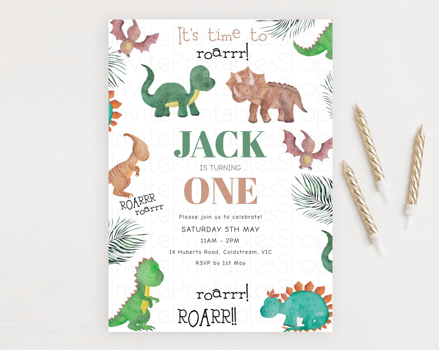 Editable Dinosaur Birthday Invitation Dinosaur Volcano Invitation Watercolor