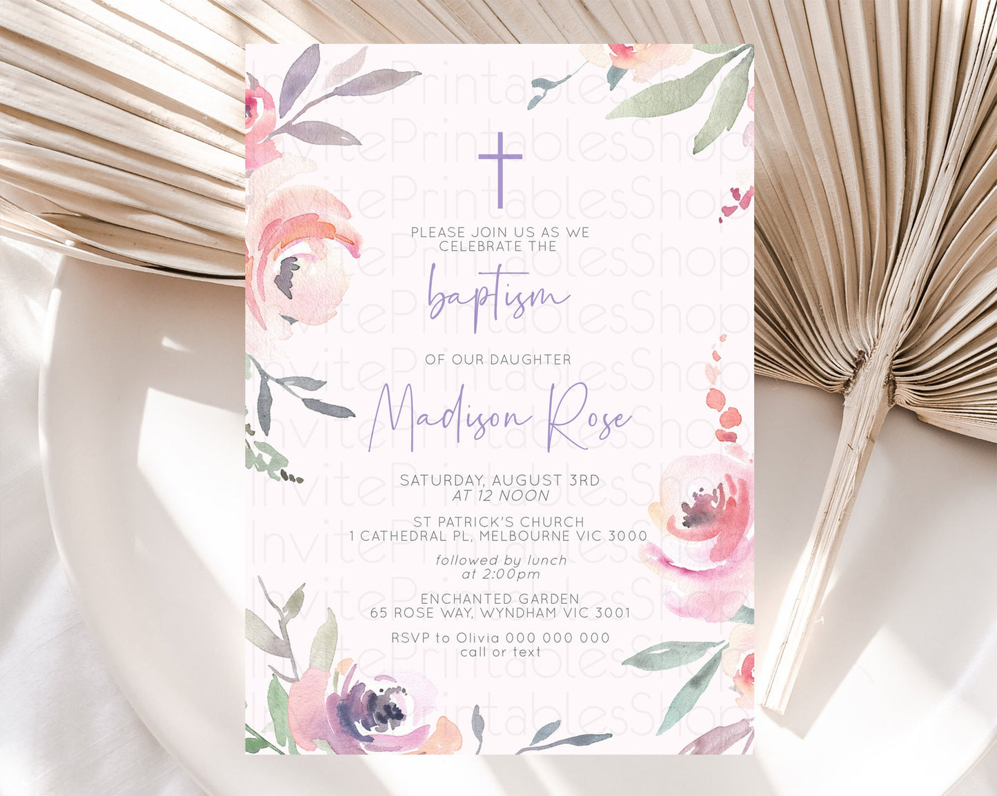 Secret Garden Baptism Invitation Wildflower Baptism Birthday Invite Pastel Flowers Christening Invite Enchanted Garden Boho Floral  D10198