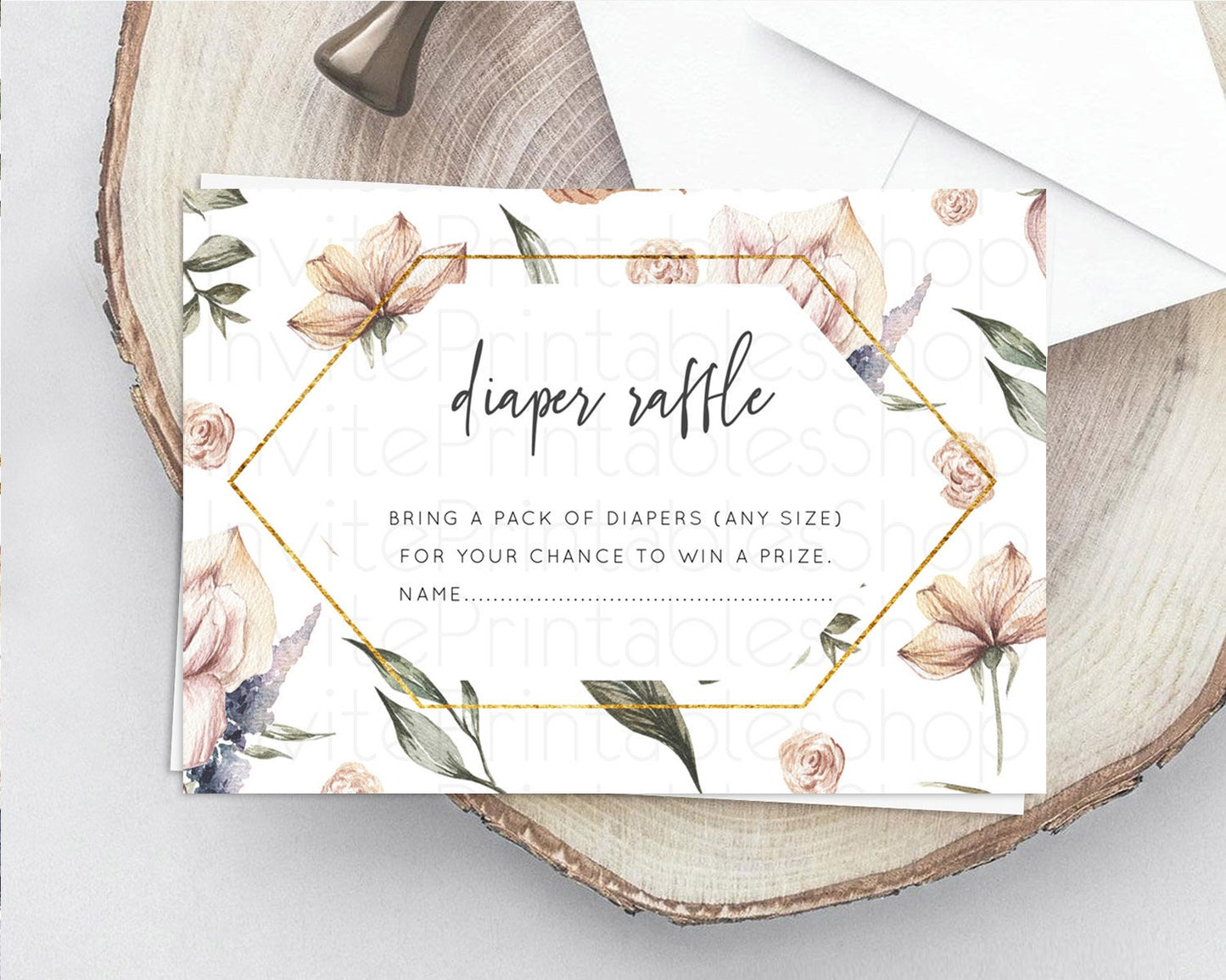 Secret Garden Diaper Raffle Card Boho Wildflower Diaper Raffle Insert Pastel Flower Garden Baby Shower Card Flower Raffle Game D10504