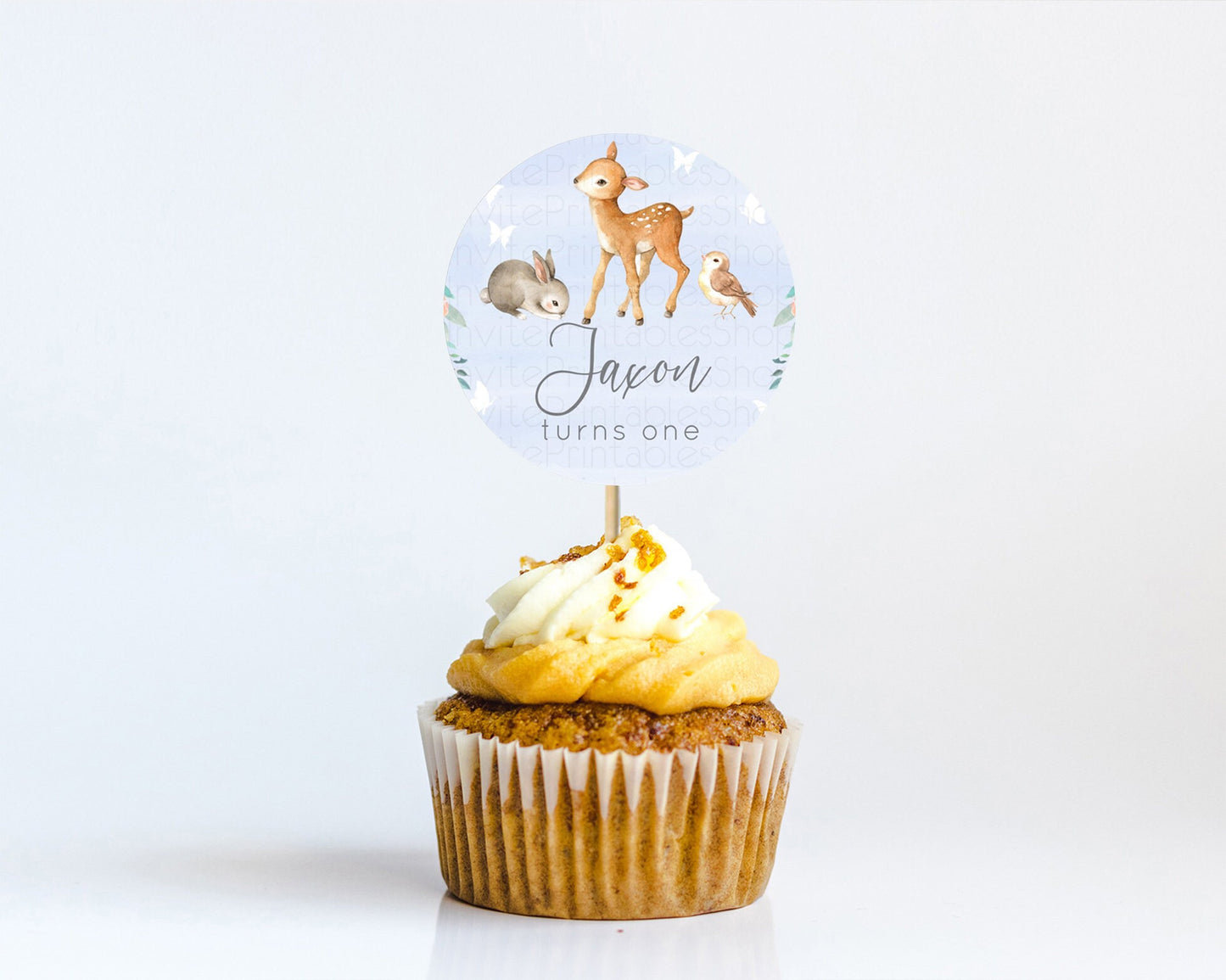 Fawn Cupcake Toppers Deer Cupcake Toppers Enchanted Forest Party Butterfly Pastel Flowers Woofland Cupcake Toppers First Birthday D10920