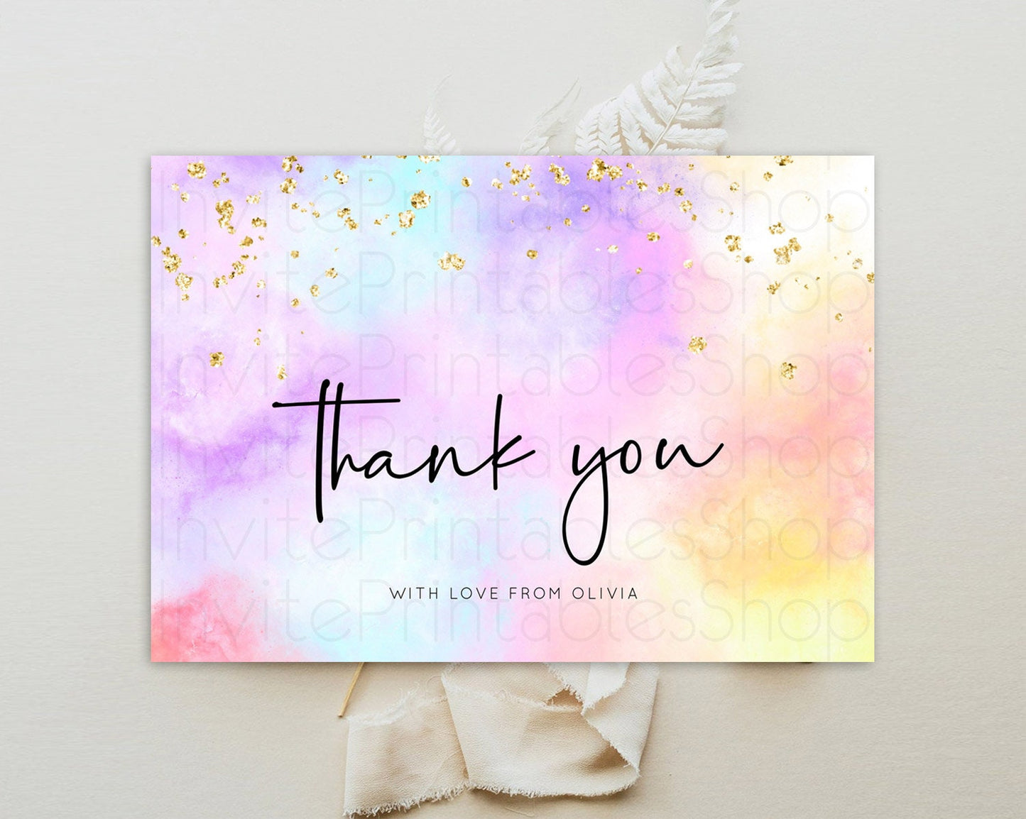 Pastel Thank You Rainbow Thank You Card Colorful Pastel Birthday Thank You Card Confetti Watercolor Pastel Teacher Thank You Cards D10438