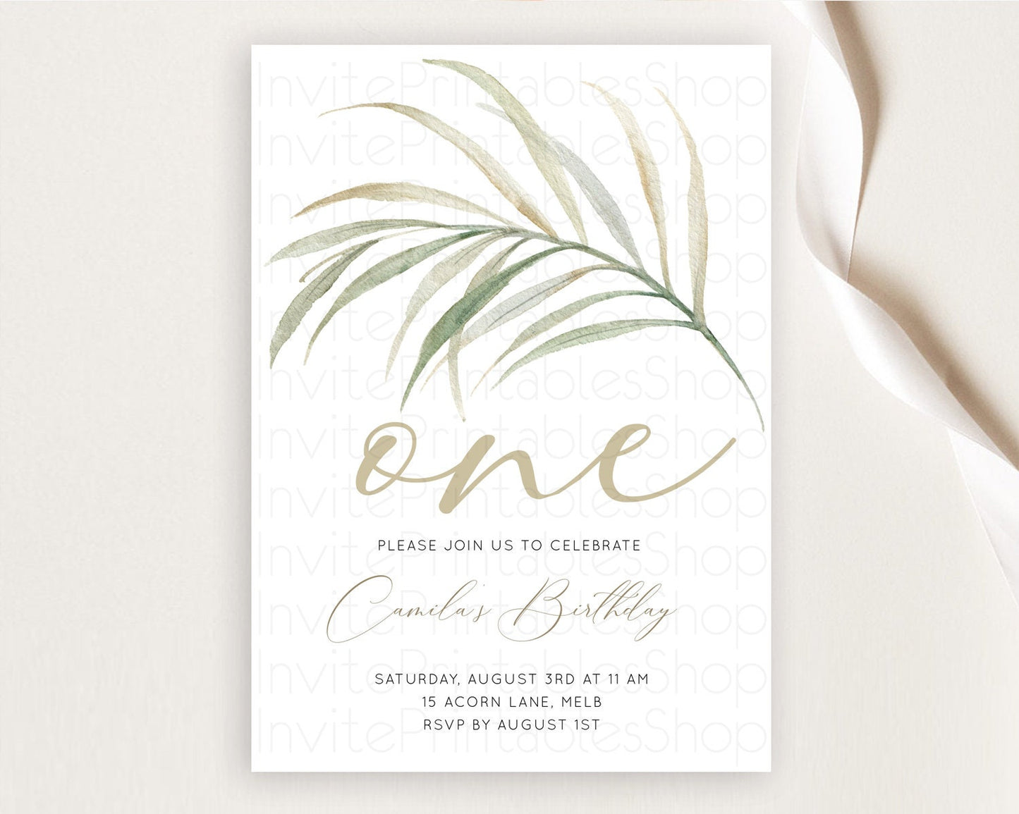 Leafy Birthday Invitation Leafy Invitation Simple Greenery Invitation Eucalyptus Fern Spray Leaves Minimal Green Leaf Watercolour D11043